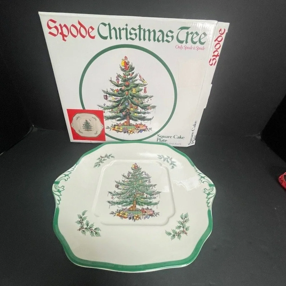 1997 Spode Christmas Tree Square Cake Plate Platter Made in England Boxed
